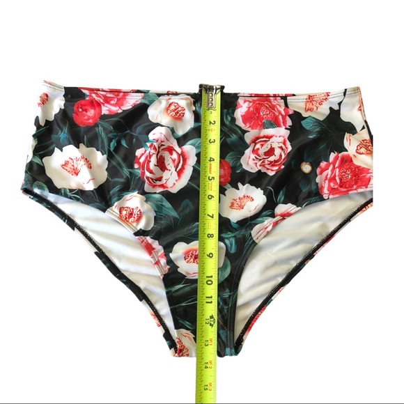 Women’s Black Floral High Waisted Bikini Bottom Size XL - Picture 5 of 7